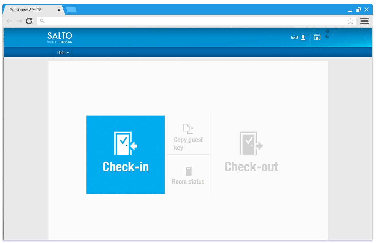 Zjednodušené rozhraní aplikace Salto SPACE pro hotelovou recepci.